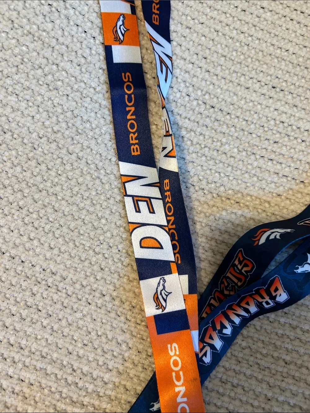 NFL Denver Broncos Navy and Orange Dual Lanyard with Badge Clip